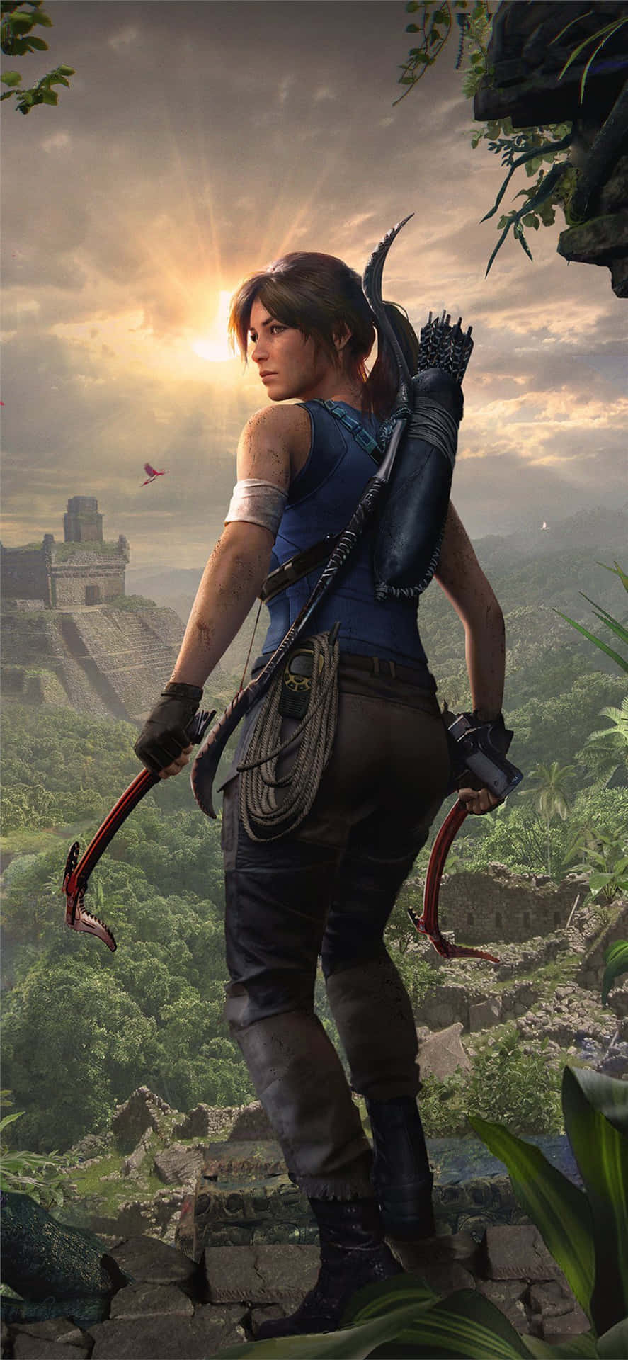 The Tomb Raider Is Standing In A Forest Background