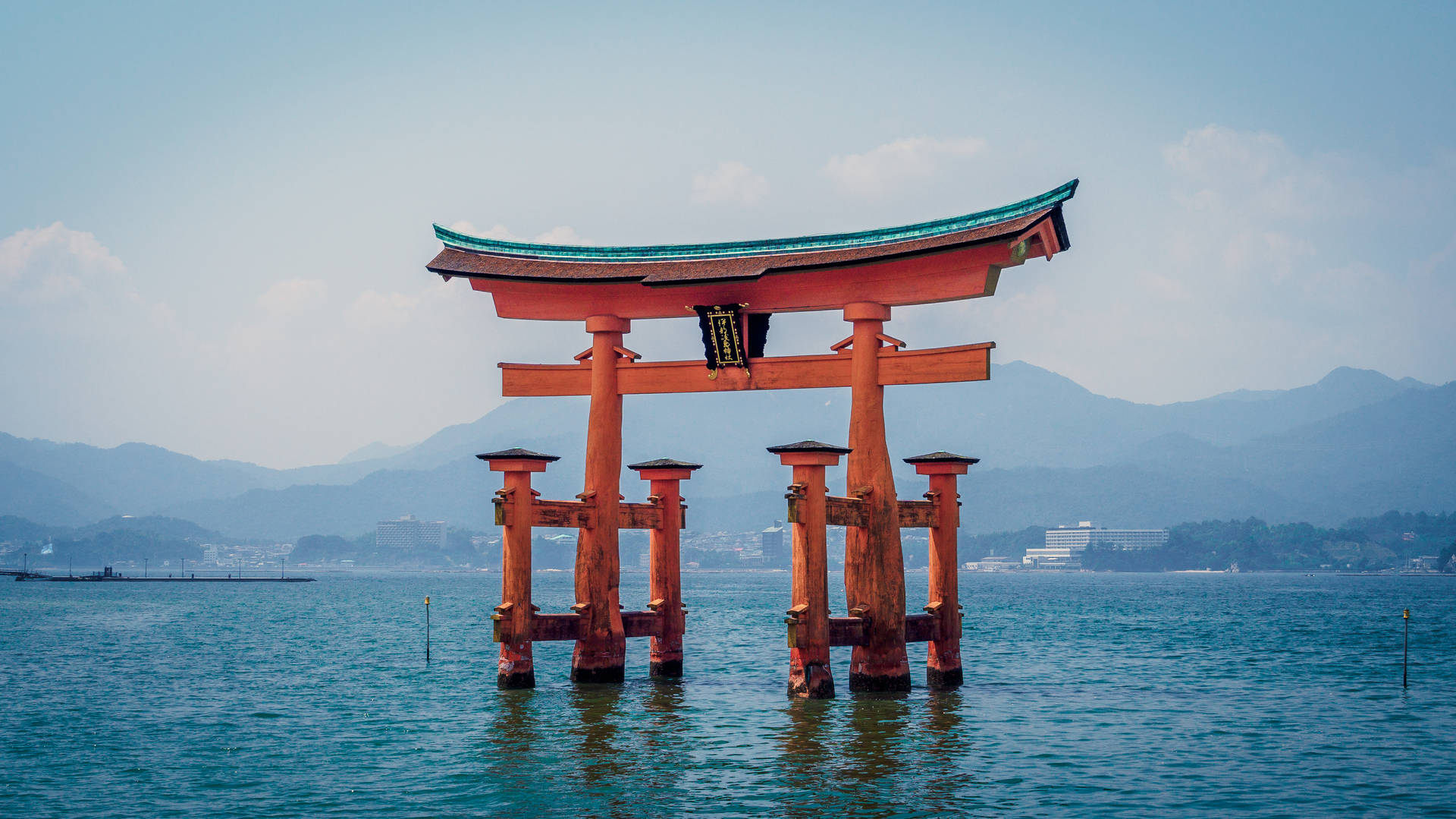 The Traditional Japanese Floating Torii Gate In Miyajima Island, Japan