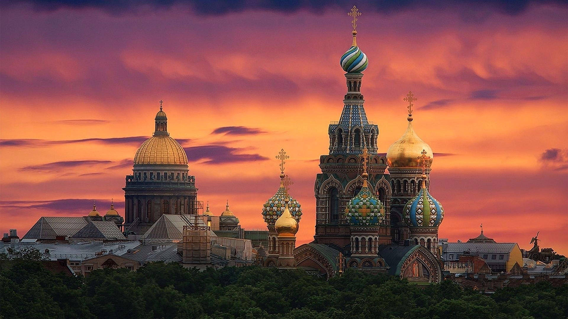 The Two Churches In St. Petersburg Background