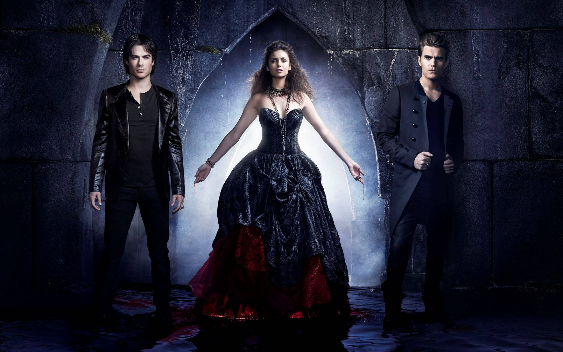 The Vampire Diaries Cast In Gothic Formal Outfits Background