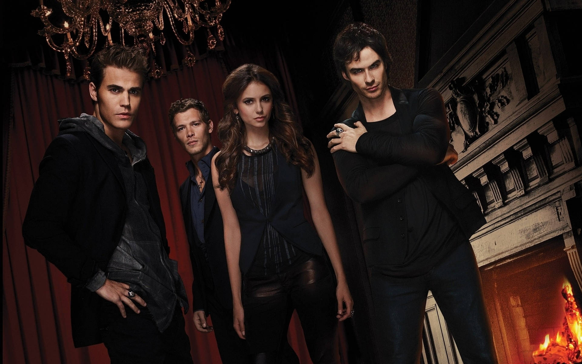 The Vampire Diaries Cast In Old Vintage Study Background