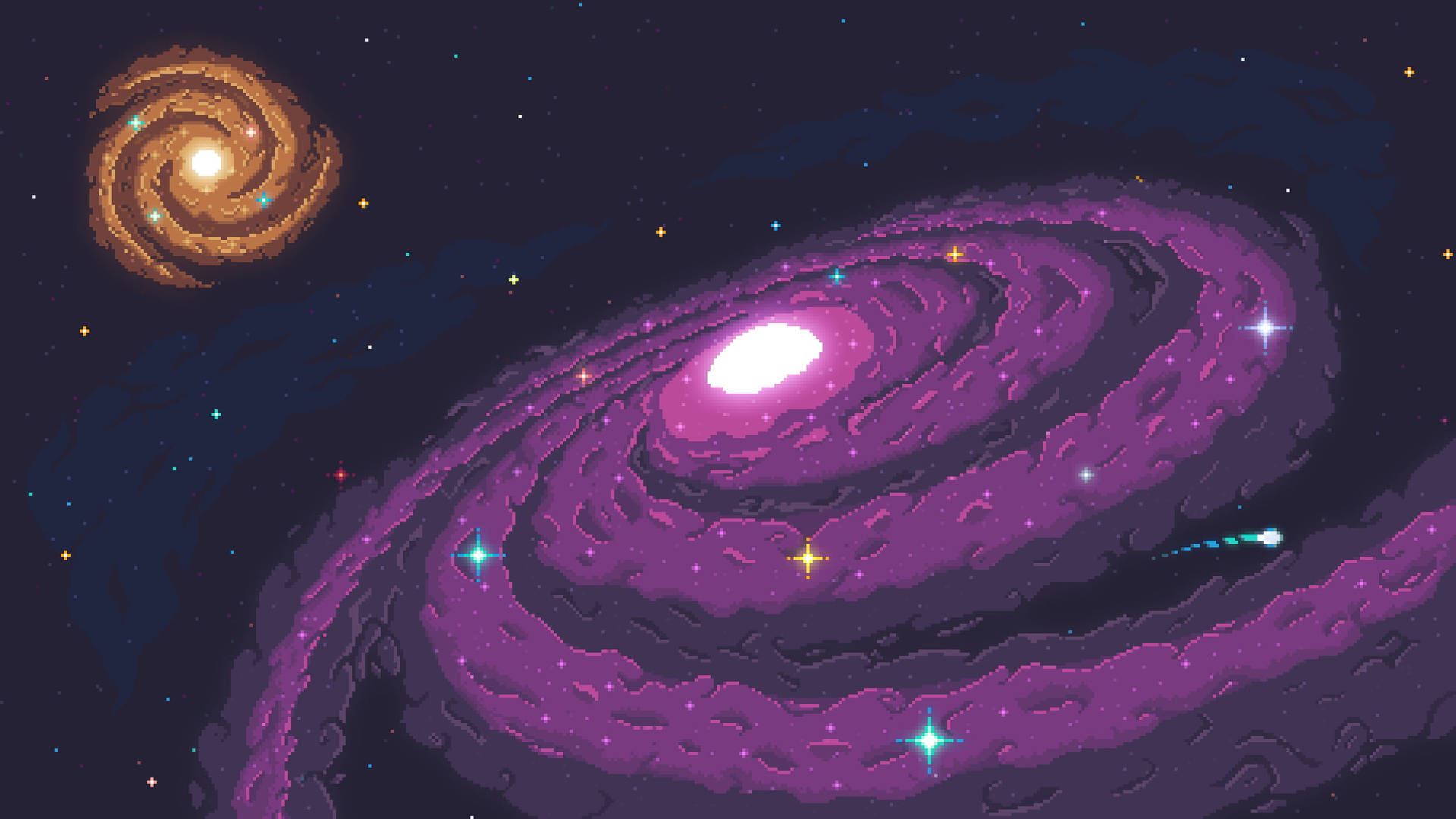 The Vast Galaxy In Aesthetic Pixel Art Background