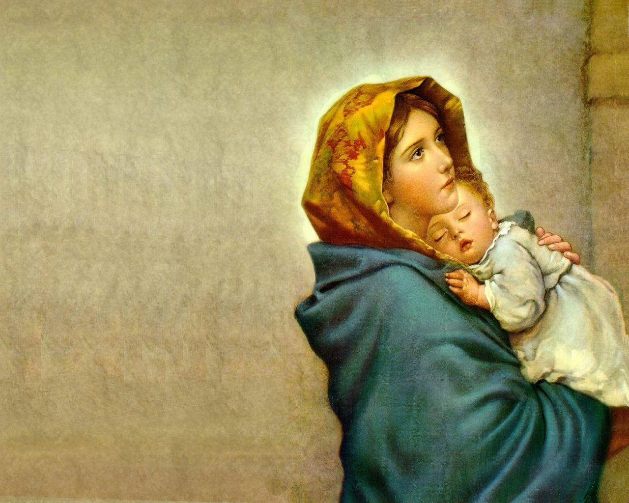 The Virgin Mary Baby Jesus Asleep Background