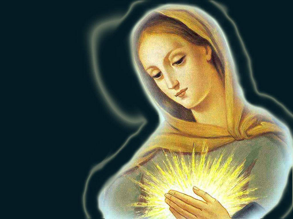 The Virgin Mary Glowing Heart Background