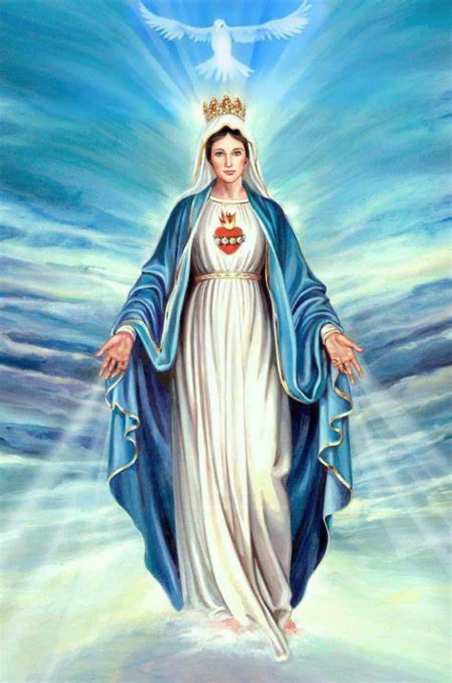 The Virgin Mary With A Dove In The Sky