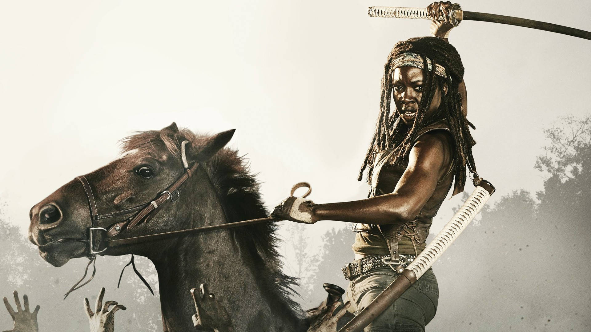 The Walking Dead Michonne With Sword Background