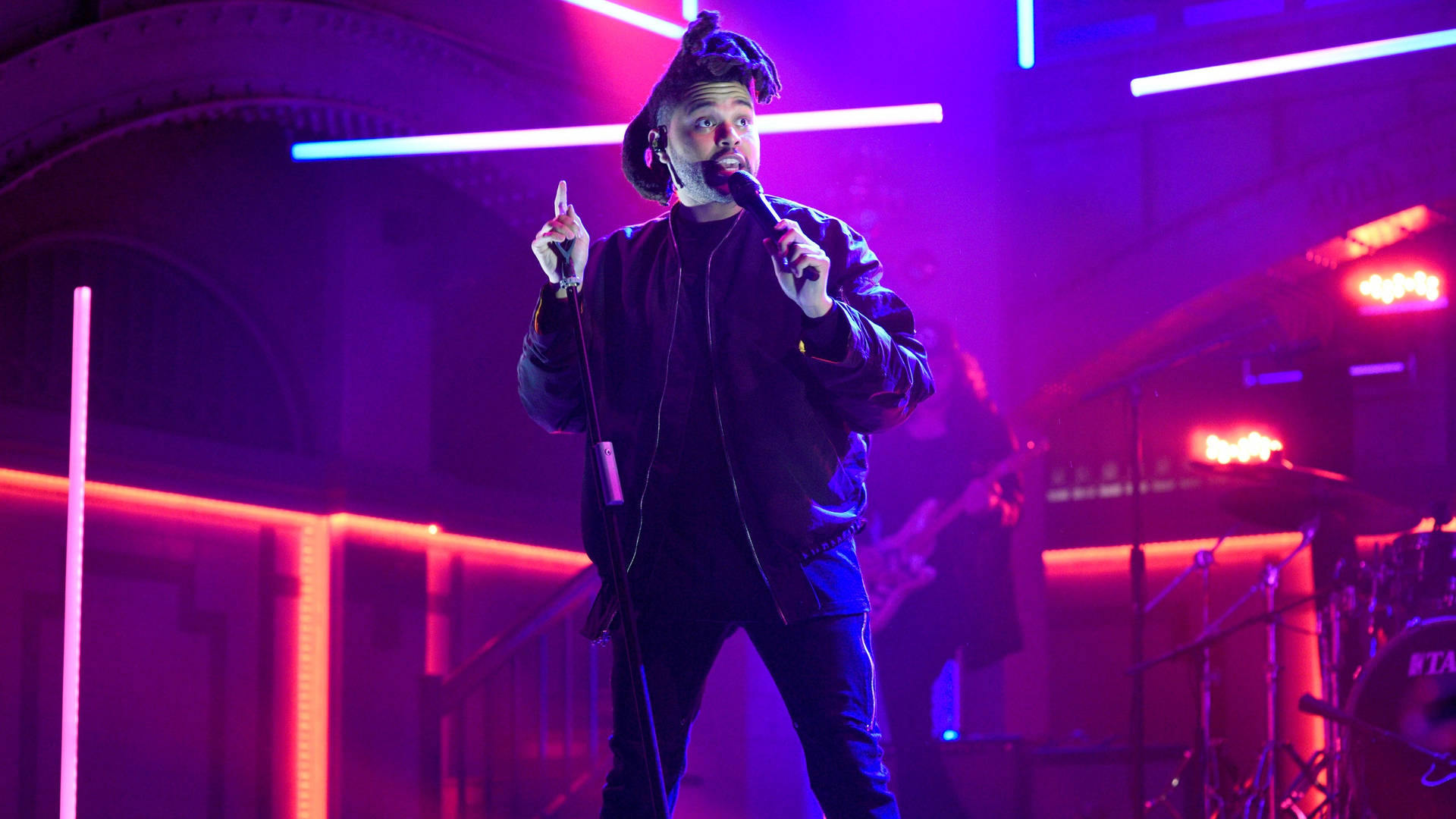 The Weeknd Onstage With Mic Background