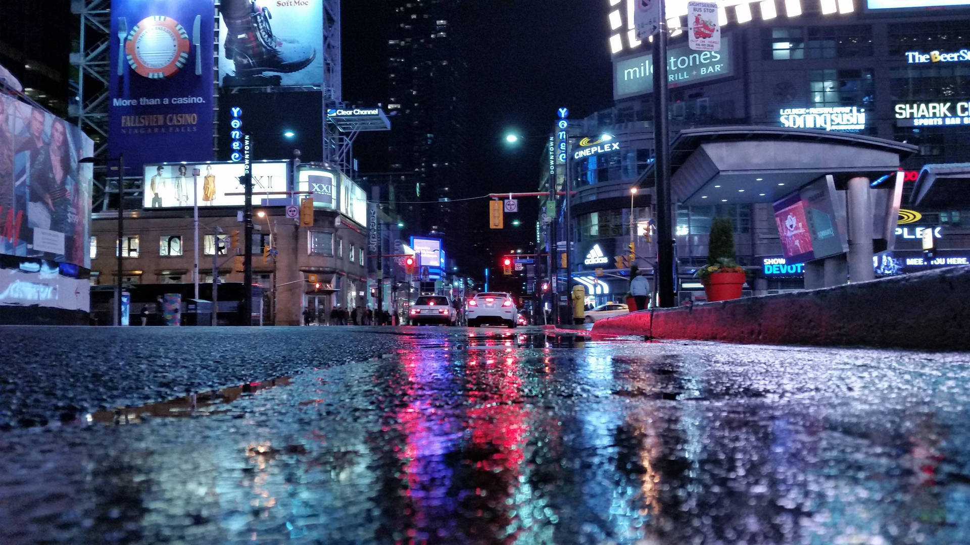 The Wet Road In Toronto Background