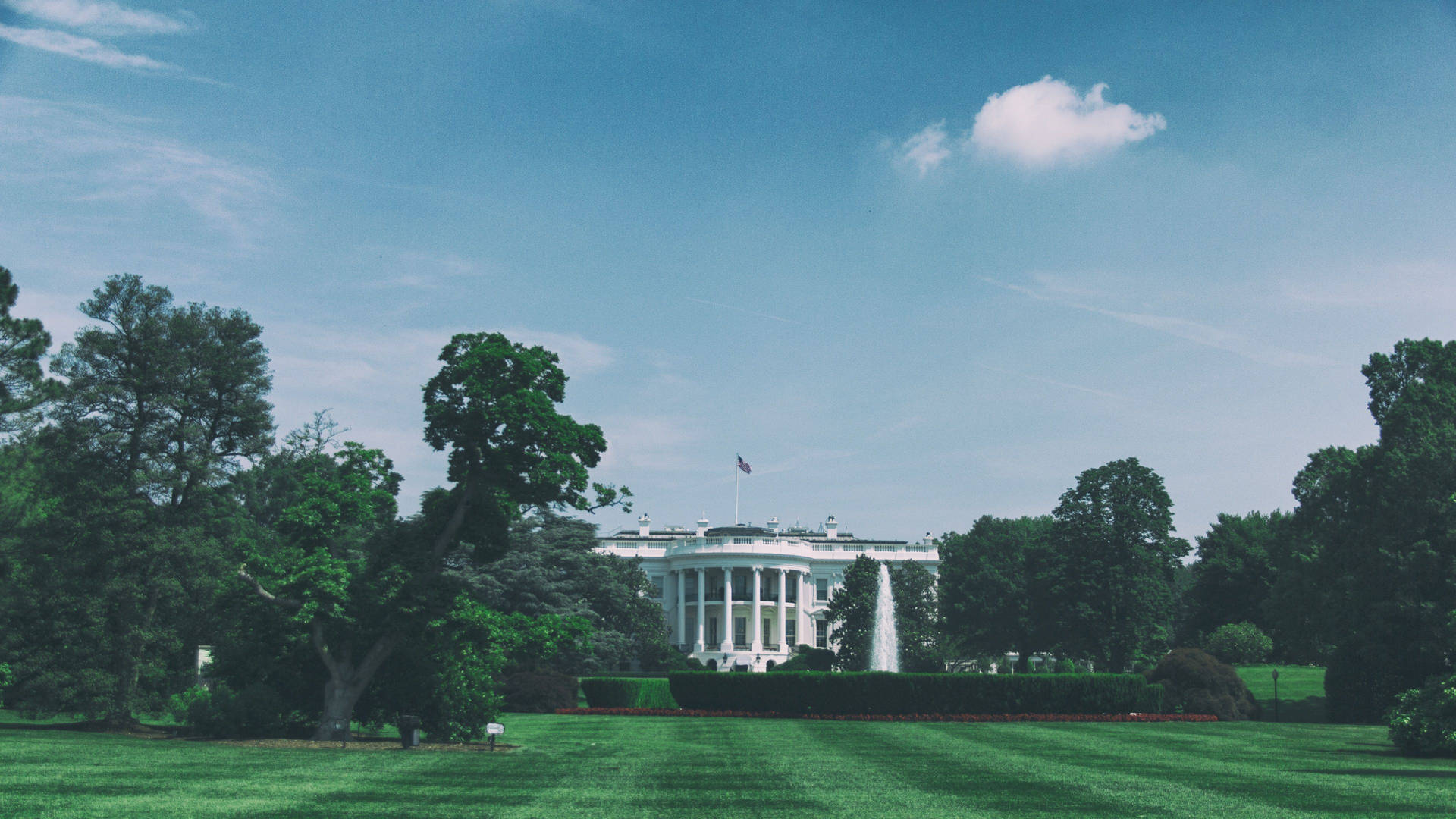 The White House And The Green Fields Background