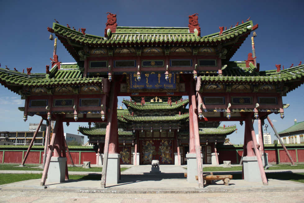 The Winter Palace Of The Bogd Khan Against A Dim Sky Background