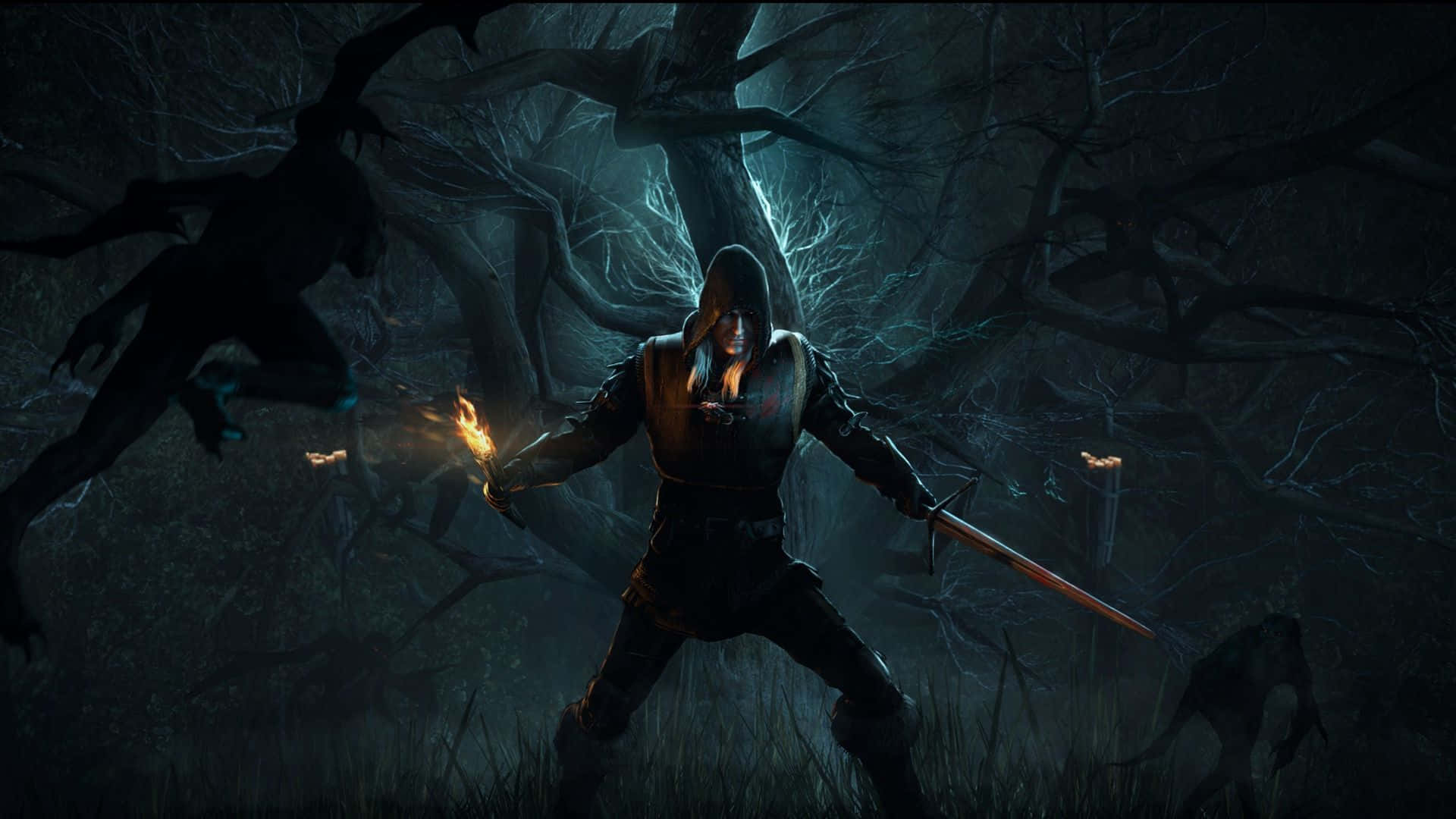 The Witcher 1920x1080 Geralt Spooky Tree Background