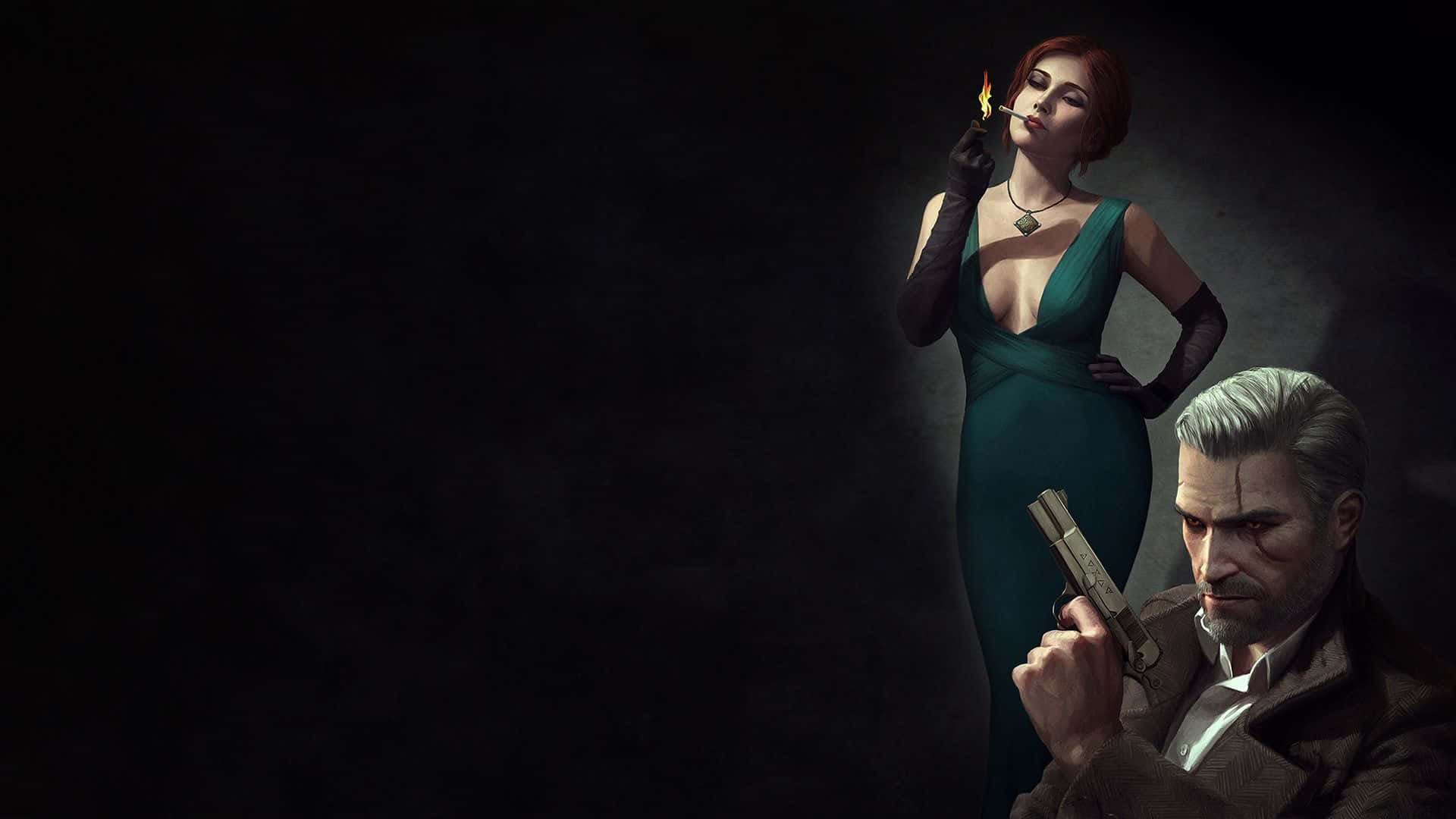 The Witcher 1920x1080 Geralt Triss Black Aesthetic Background