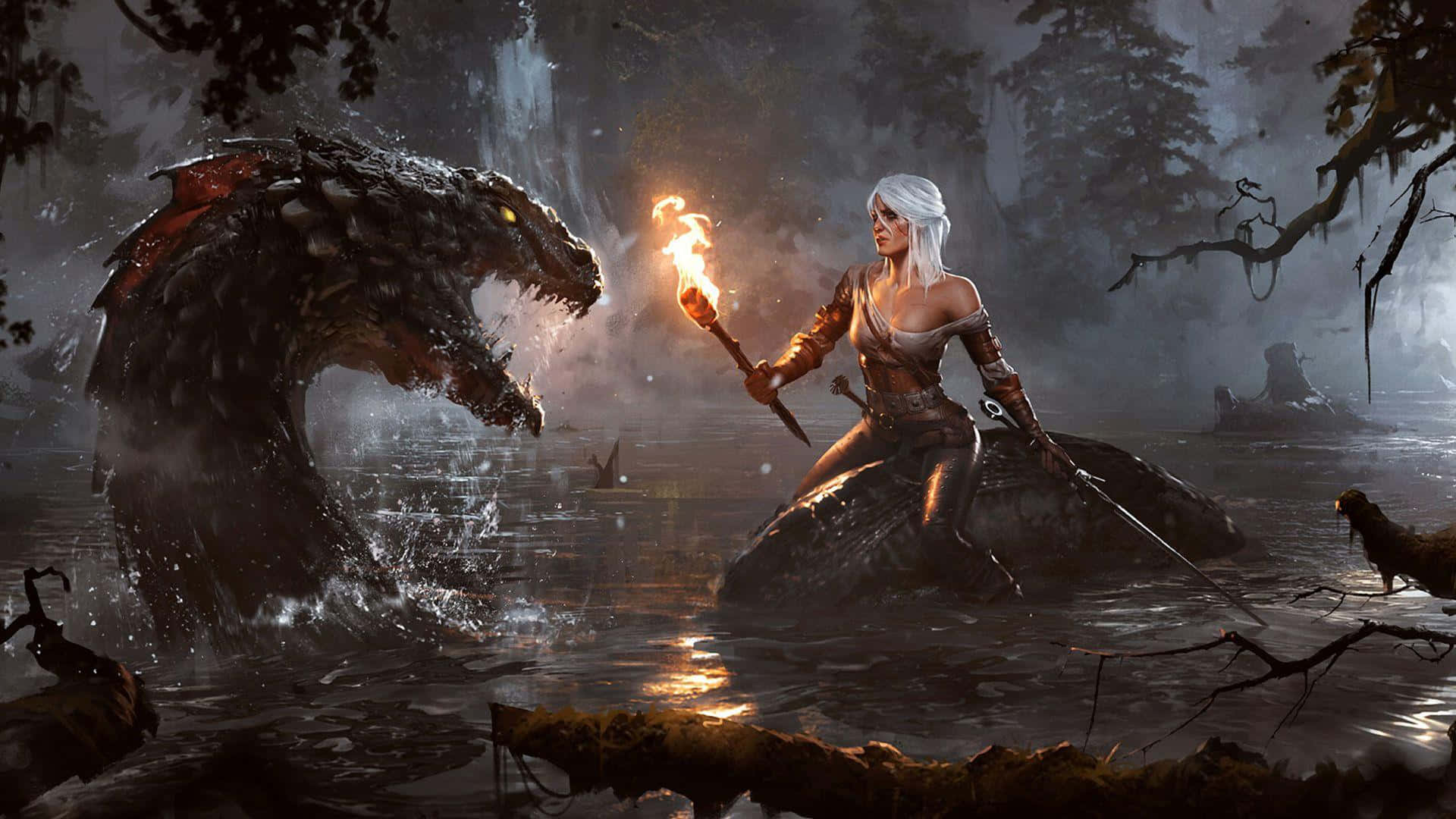 The Witcher 3 Wild Hunt Ciri And Drogon Digital Art Background