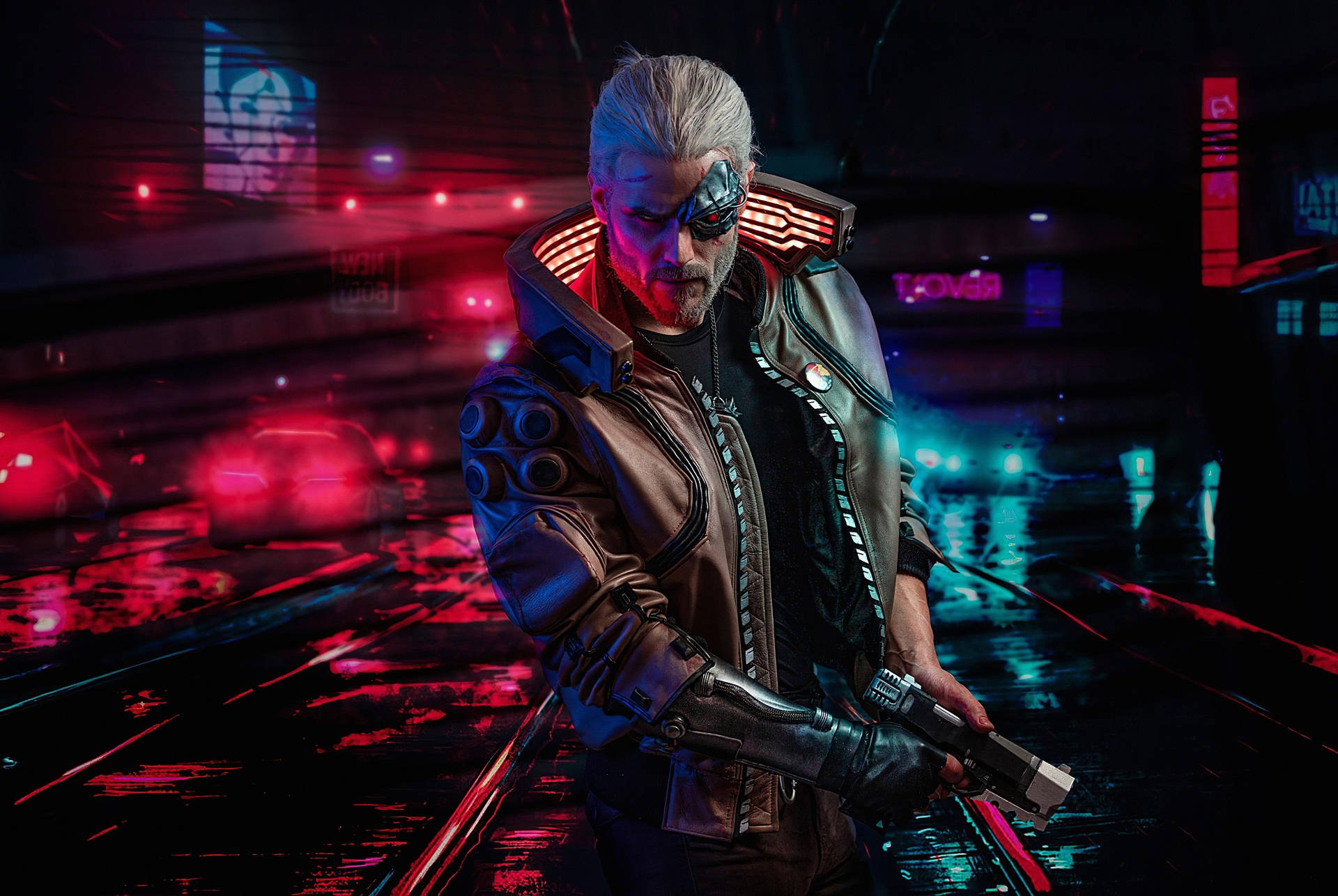 The Witcher Geralt Cyberpunk 1920x1080 Background