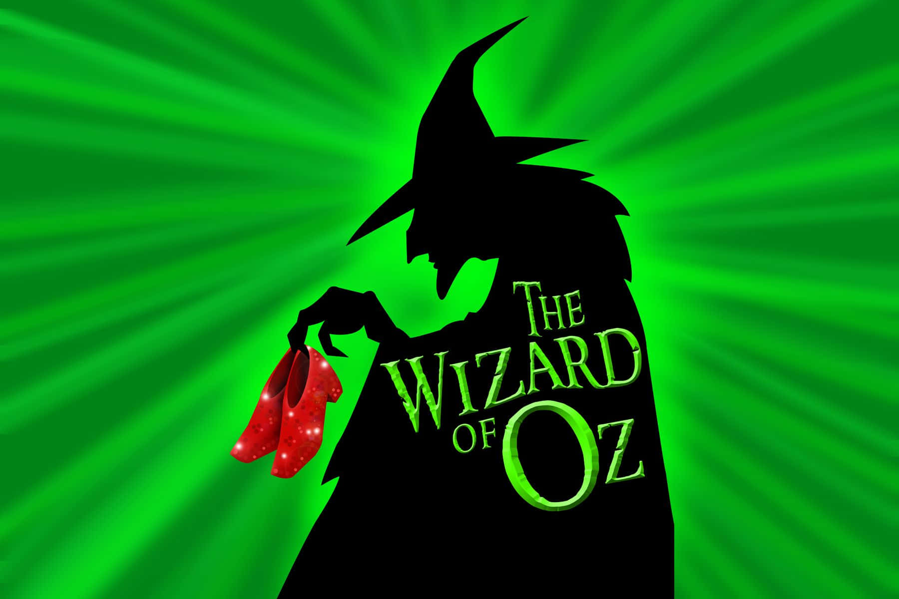 The Wizard Of Oz Logo With A Red Shoe Background