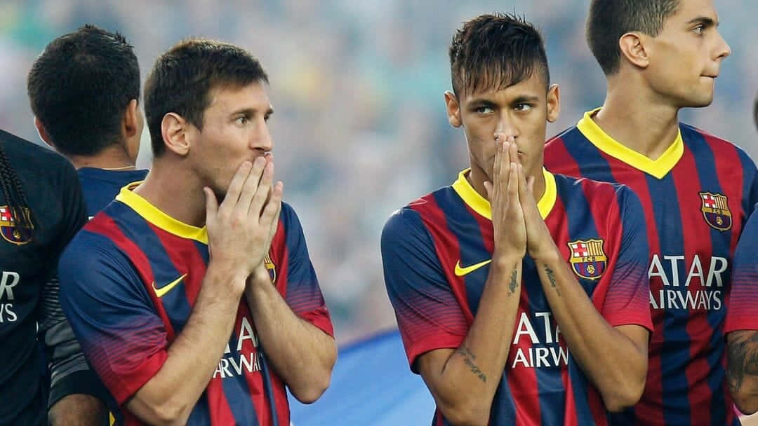 The World's Two Greatest Soccer Players, Messi And Neymar, Together On The Same Field. Background
