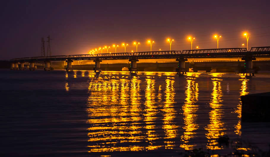 The Wouri Bridge Night Lights Cameroon Background