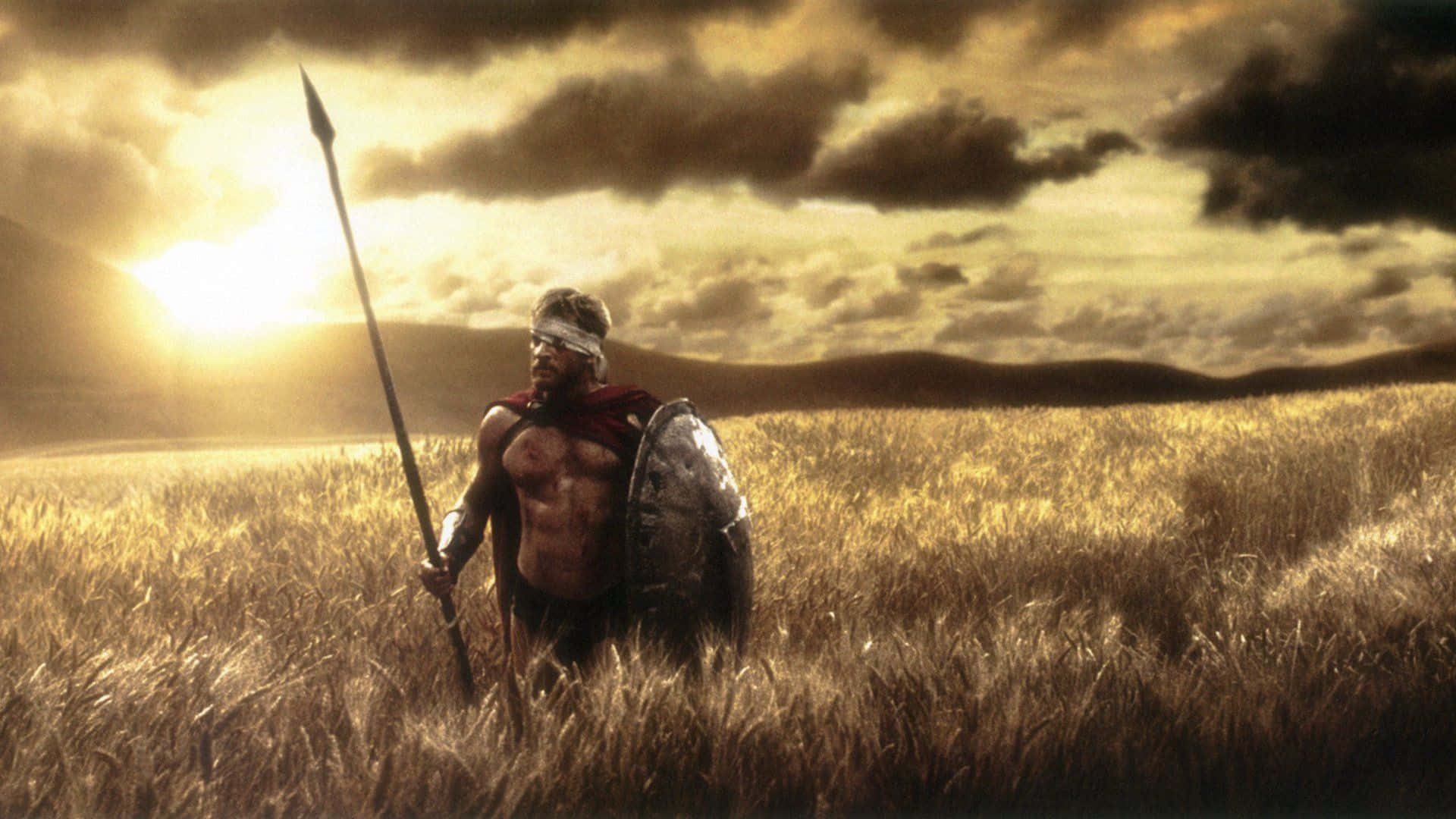 Themistocles From The 300 Movie At The Grassland Background