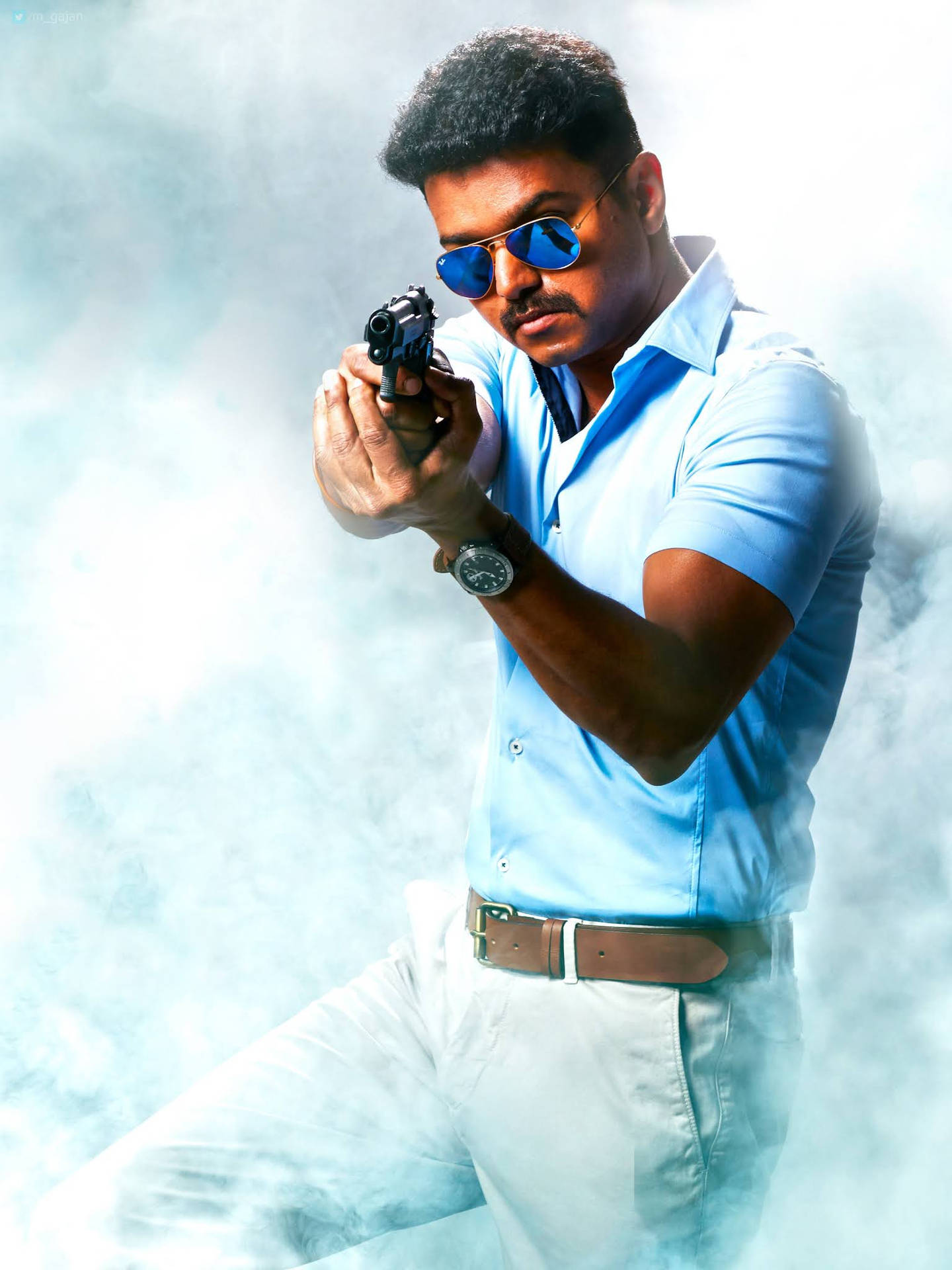 Theri Movie Vijay Aiming Gun Background