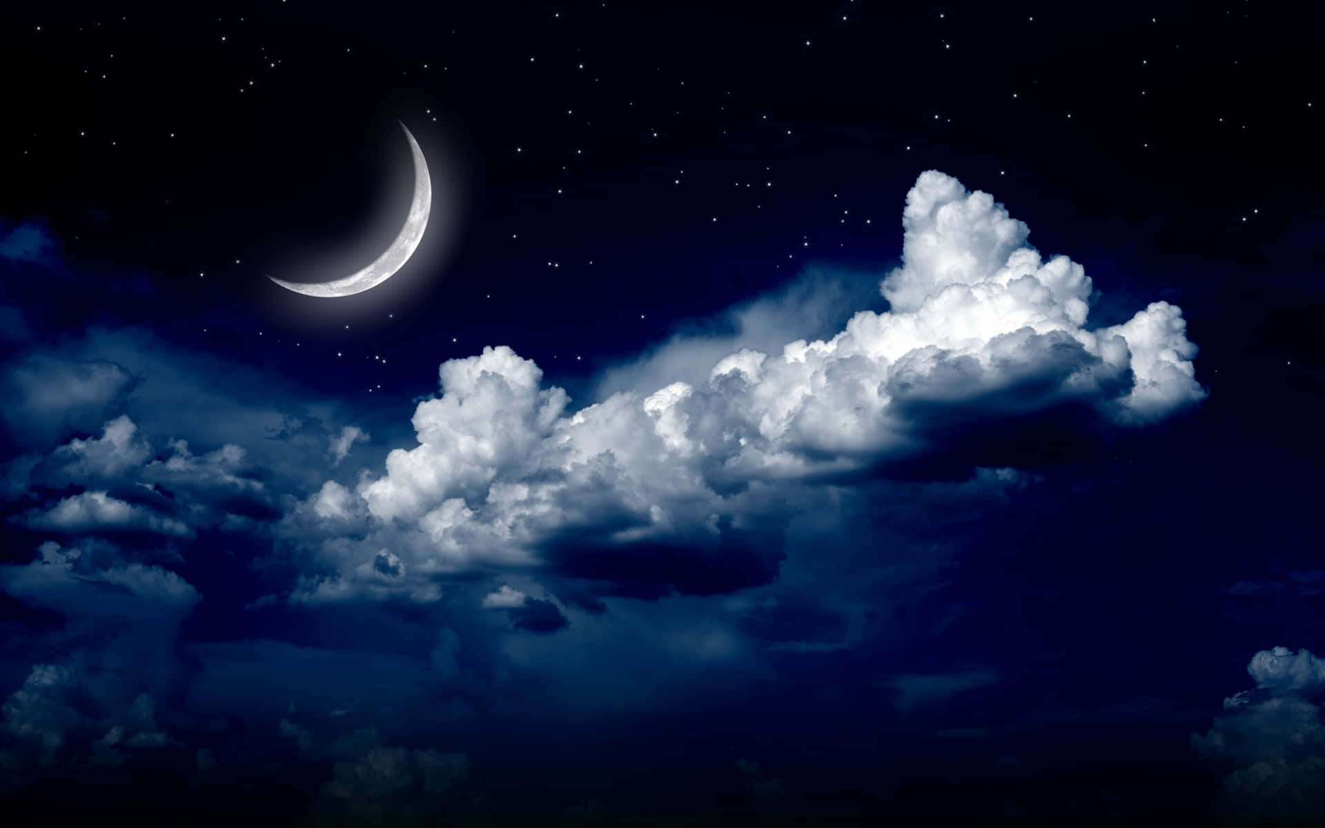 Thick Clouds Crescent Night Sky Moon Background