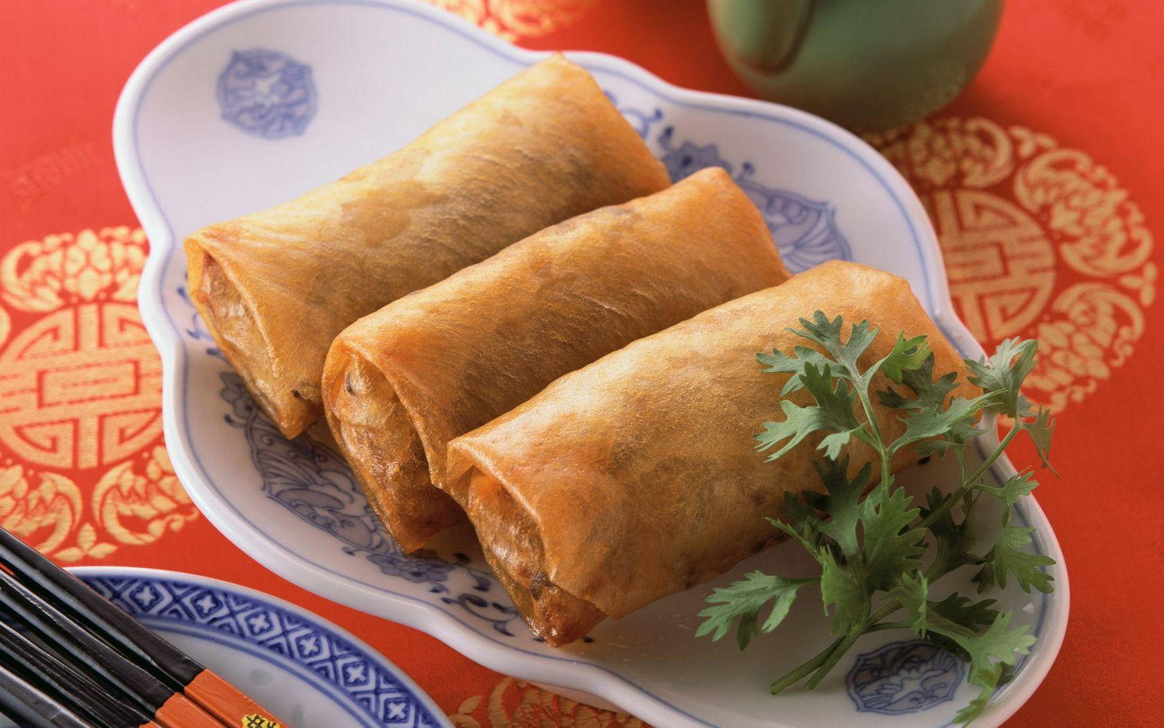 Thick Egg Rolls On China Background