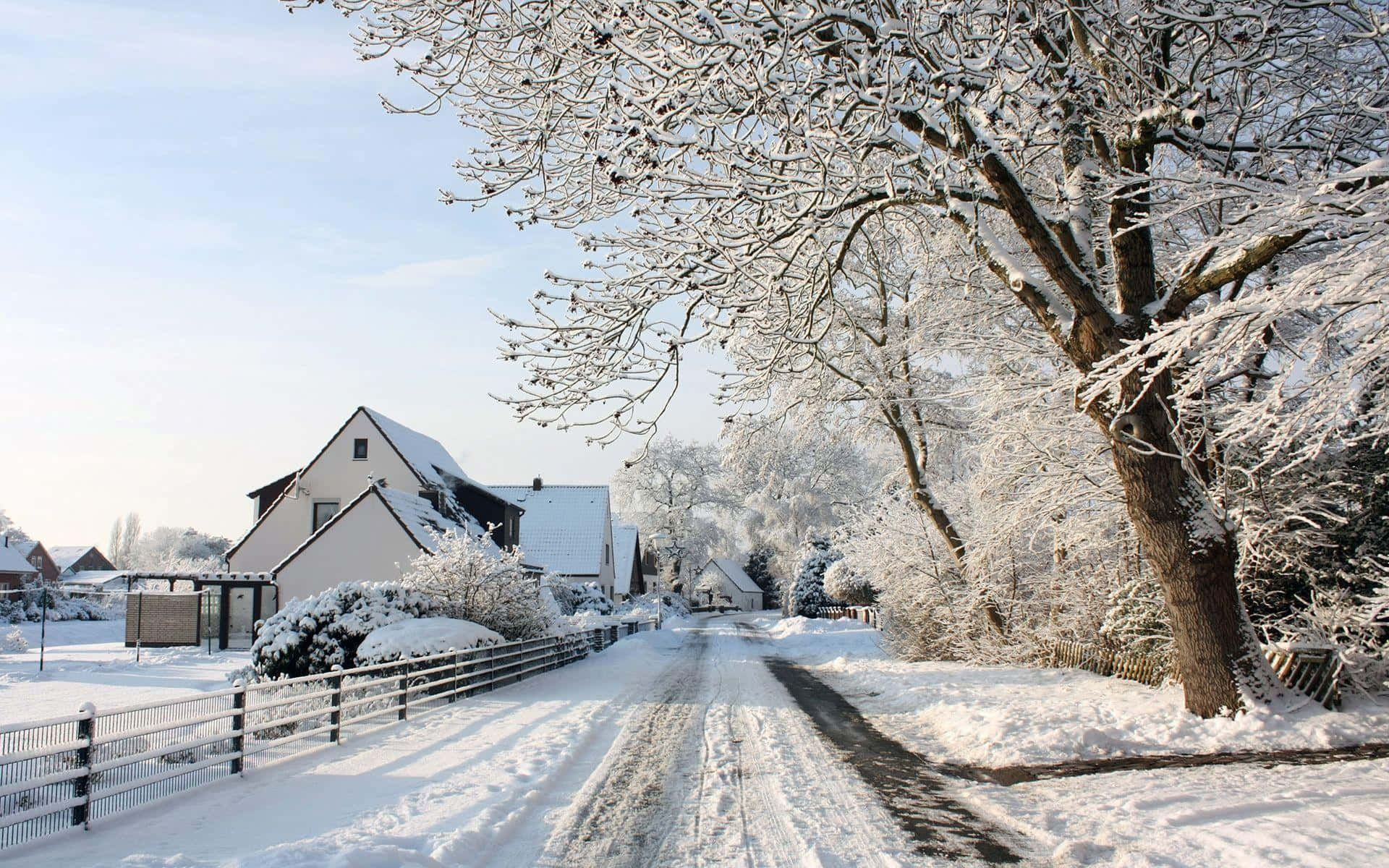 Thick Snow In The White House Beside The Road Background