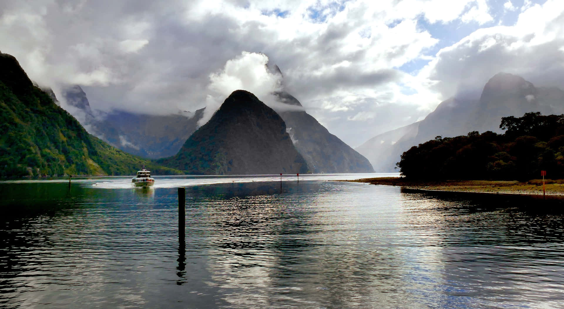 Thick White Clouds Milford Sound Background