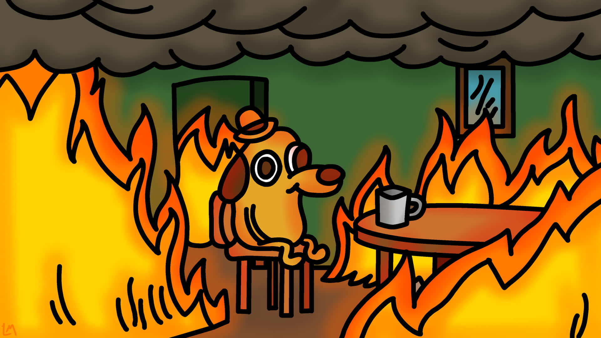 This Is Fine Dog Trapped In The Fire Background