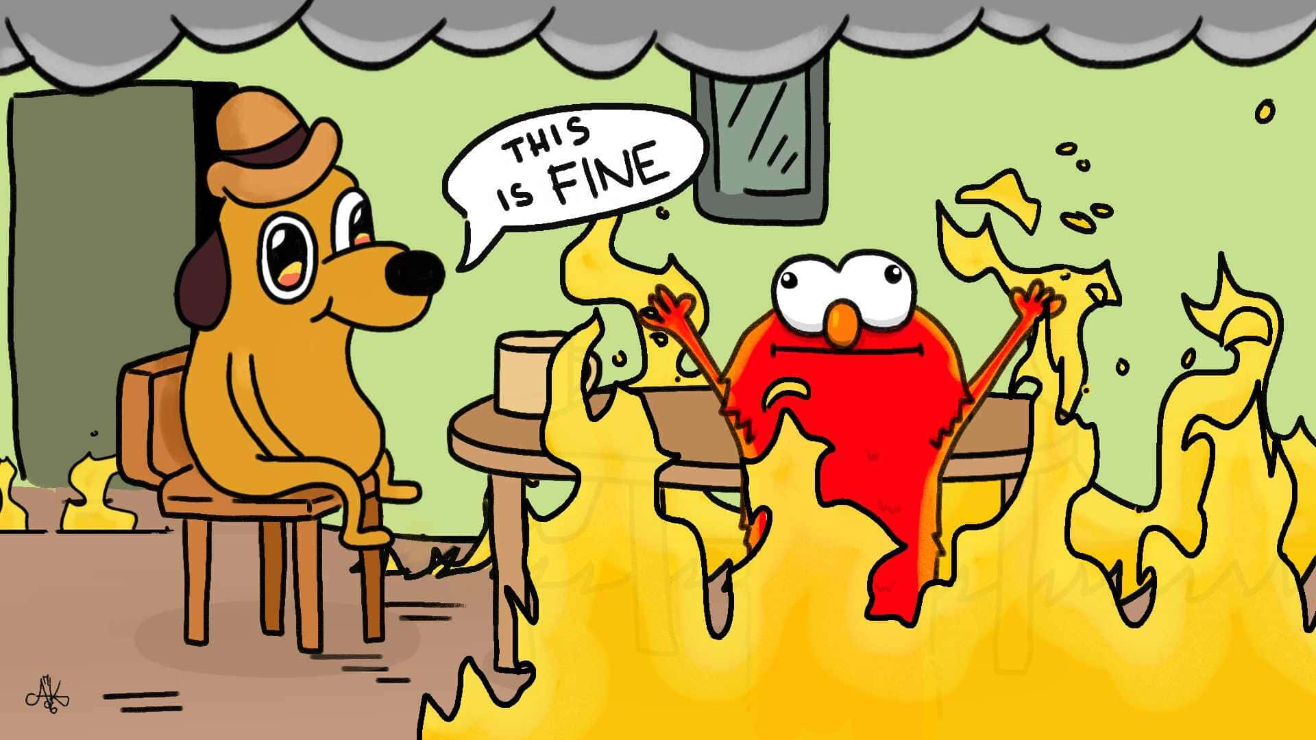 This Is Fine Dog With Elmo