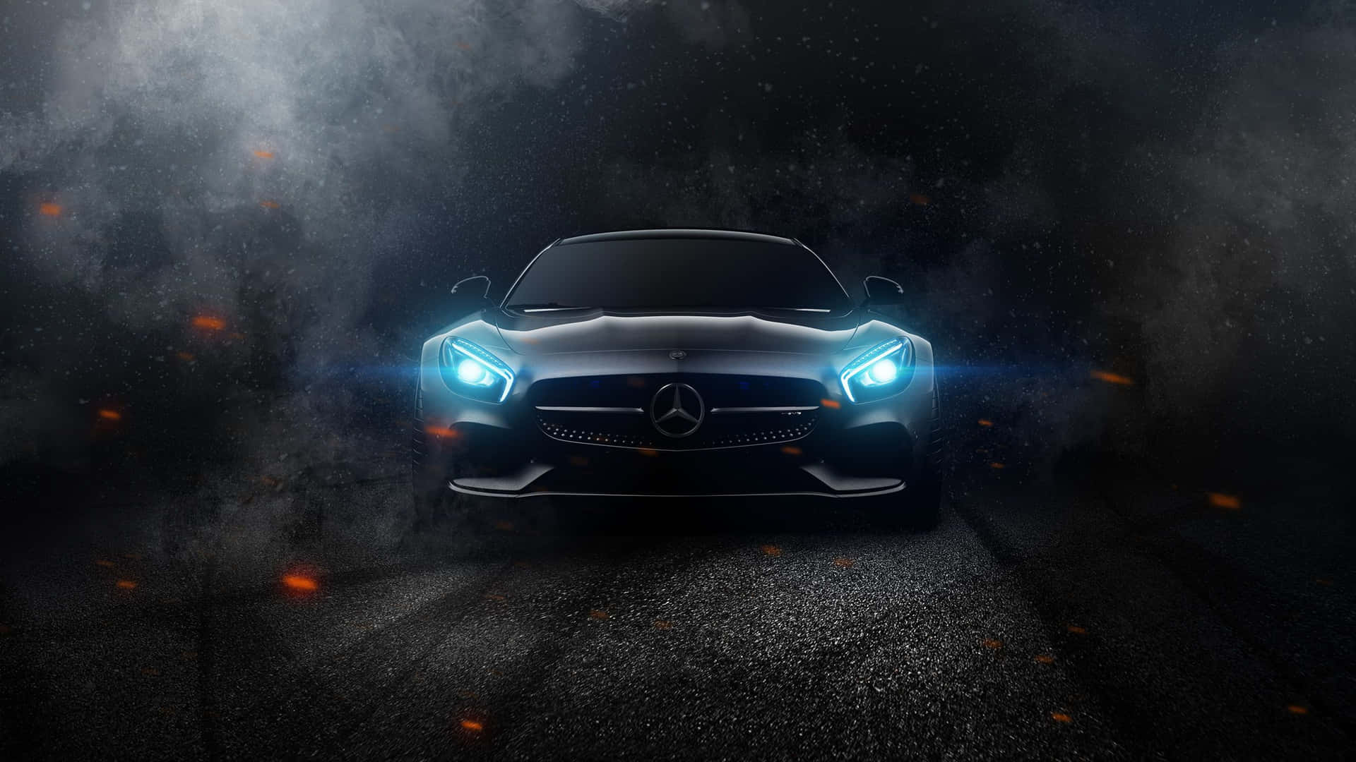This Sleek Black Mercedes Glides Past The City Streets. Background