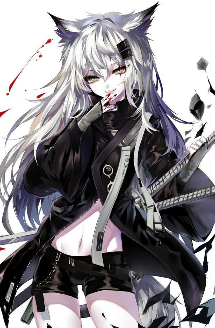 This Sweet Anime Wolf Girl Is Caught Up In A Mid-adventure Daydream. Background