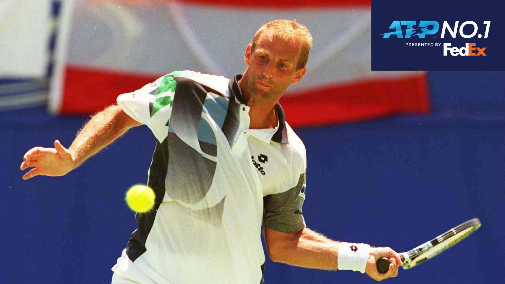 Thomas Muster Concentratedly Eyeing The Tennis Ball Background