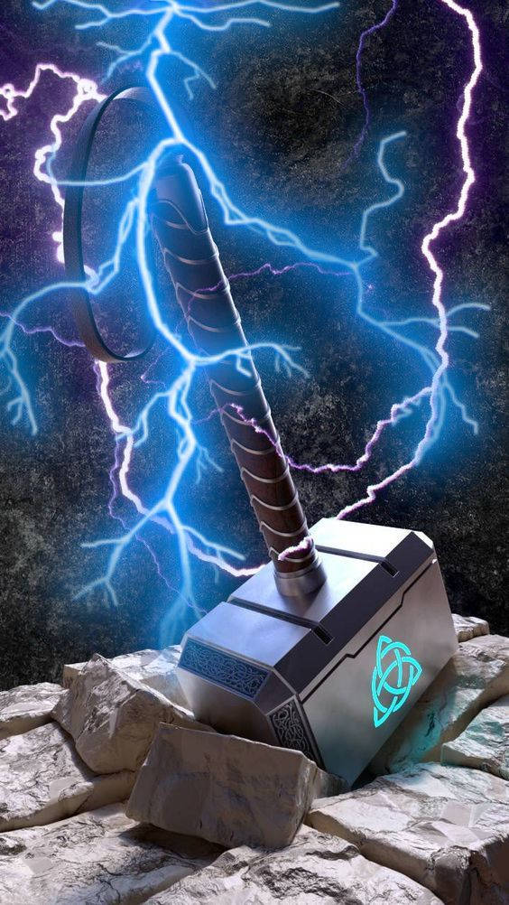 Thor Hammer With Lightning Bolts Background