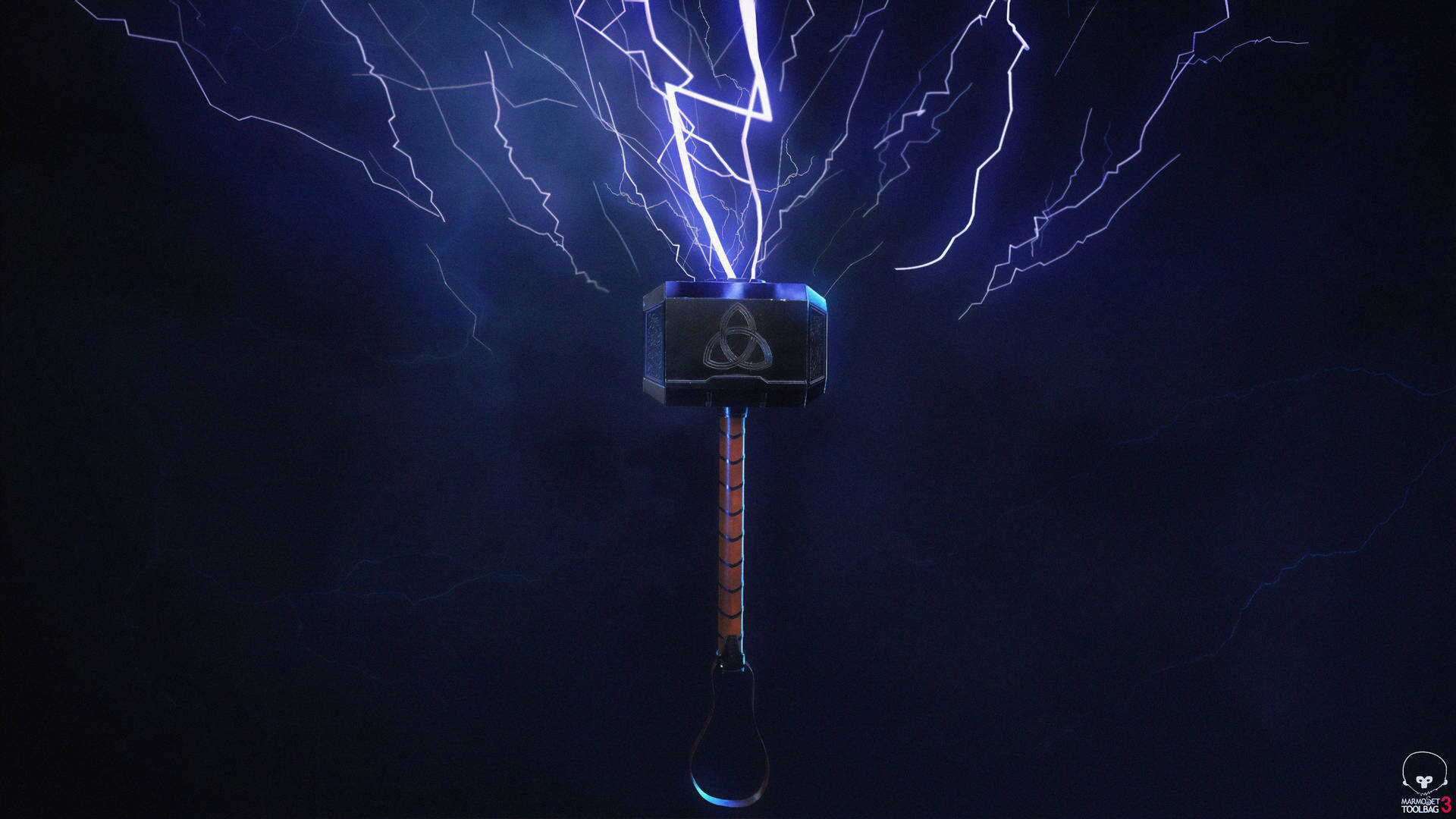 Thor Hammer With Purple Lightning Background