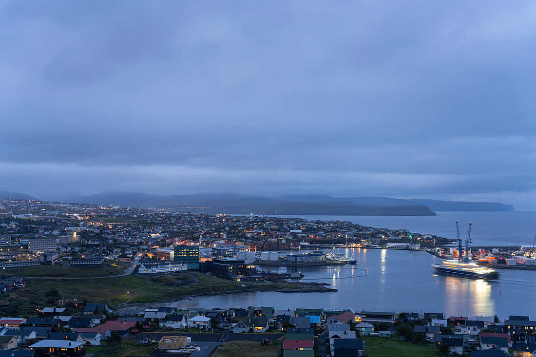 Thorshavn Under Dreamy Blue Sky Background