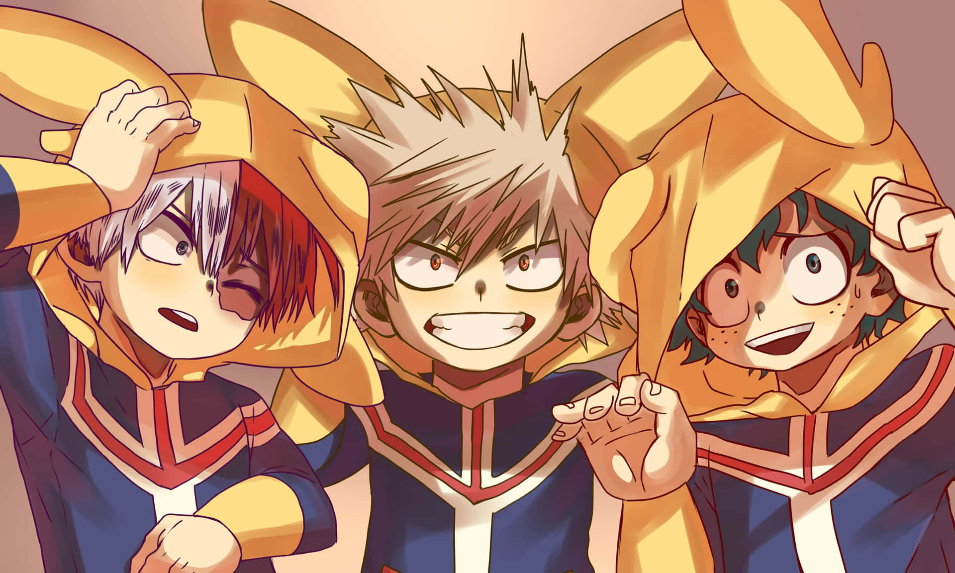 Three Anime Characters With Bunny Ears And Hats Background