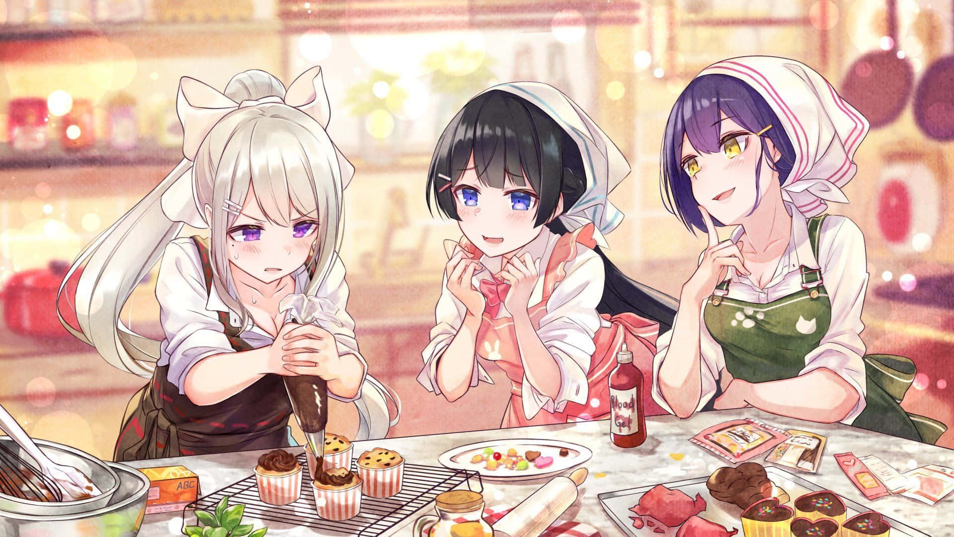 Three Anime Girls Thanksgiving Background