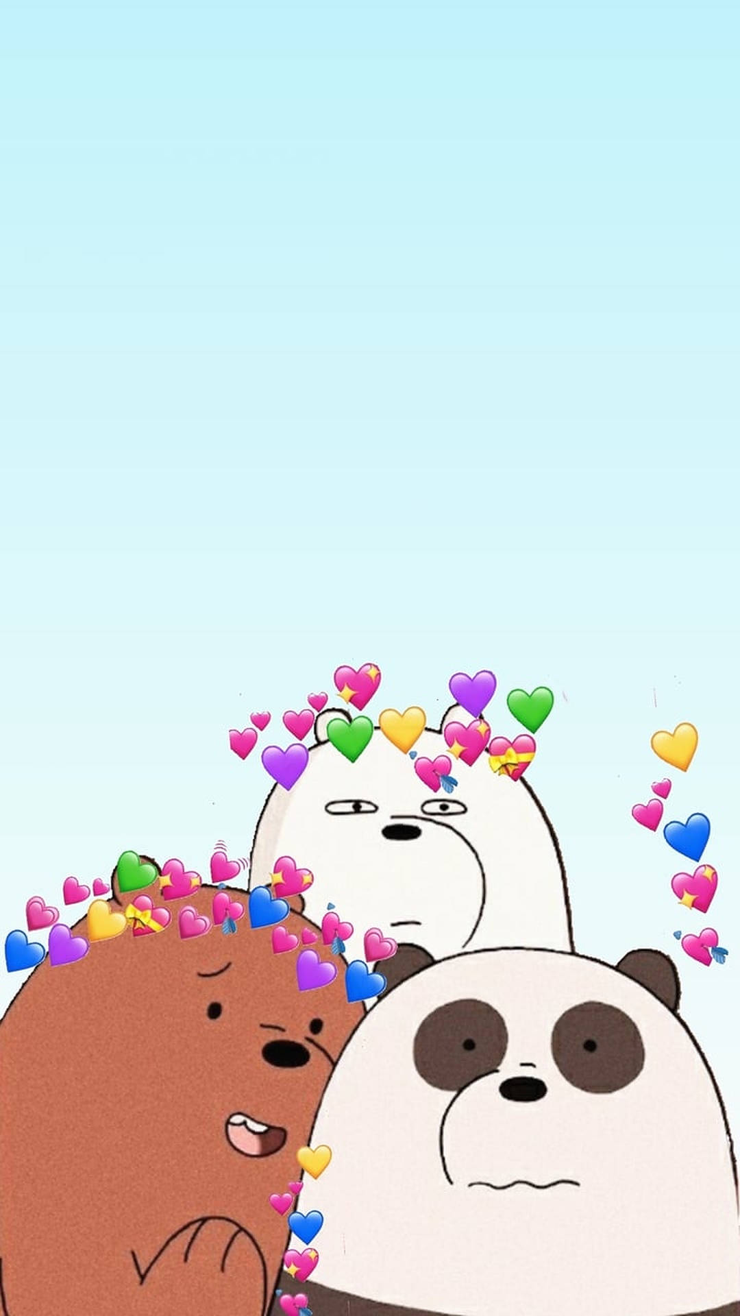 Three Bears Colorful Hearts Background