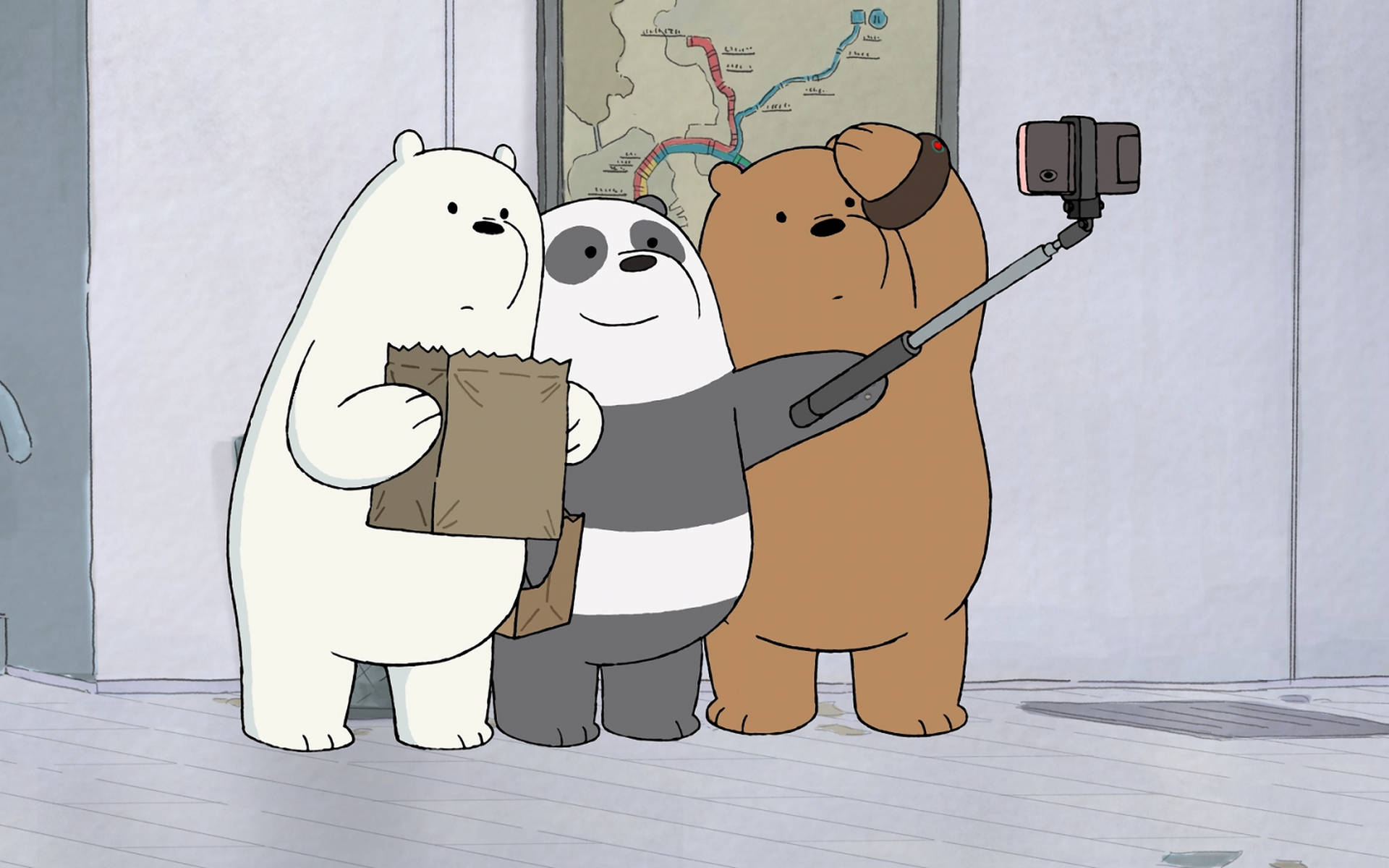 Three Bears With Selfie Stick Background