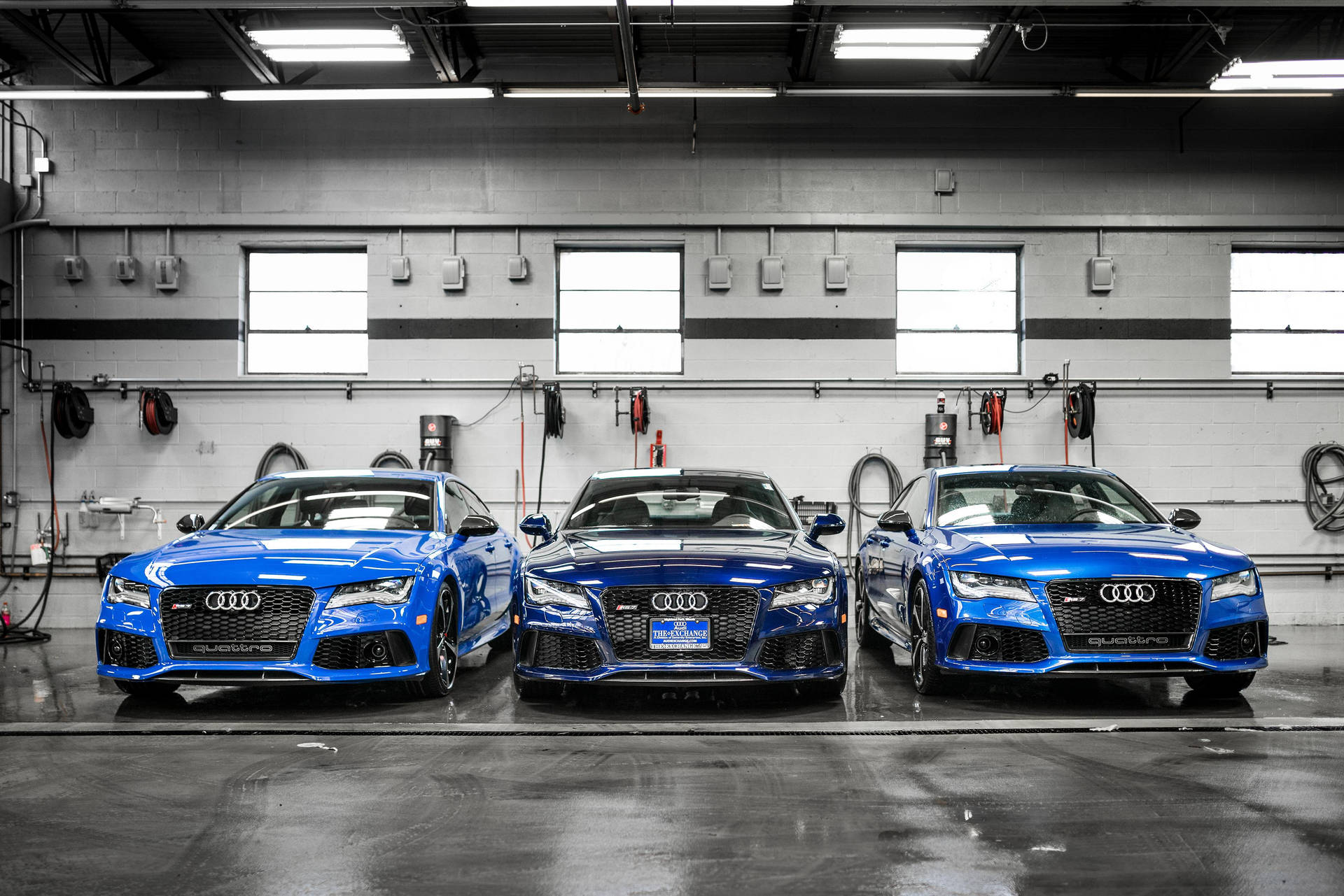 Three Blue Audi Rs Background