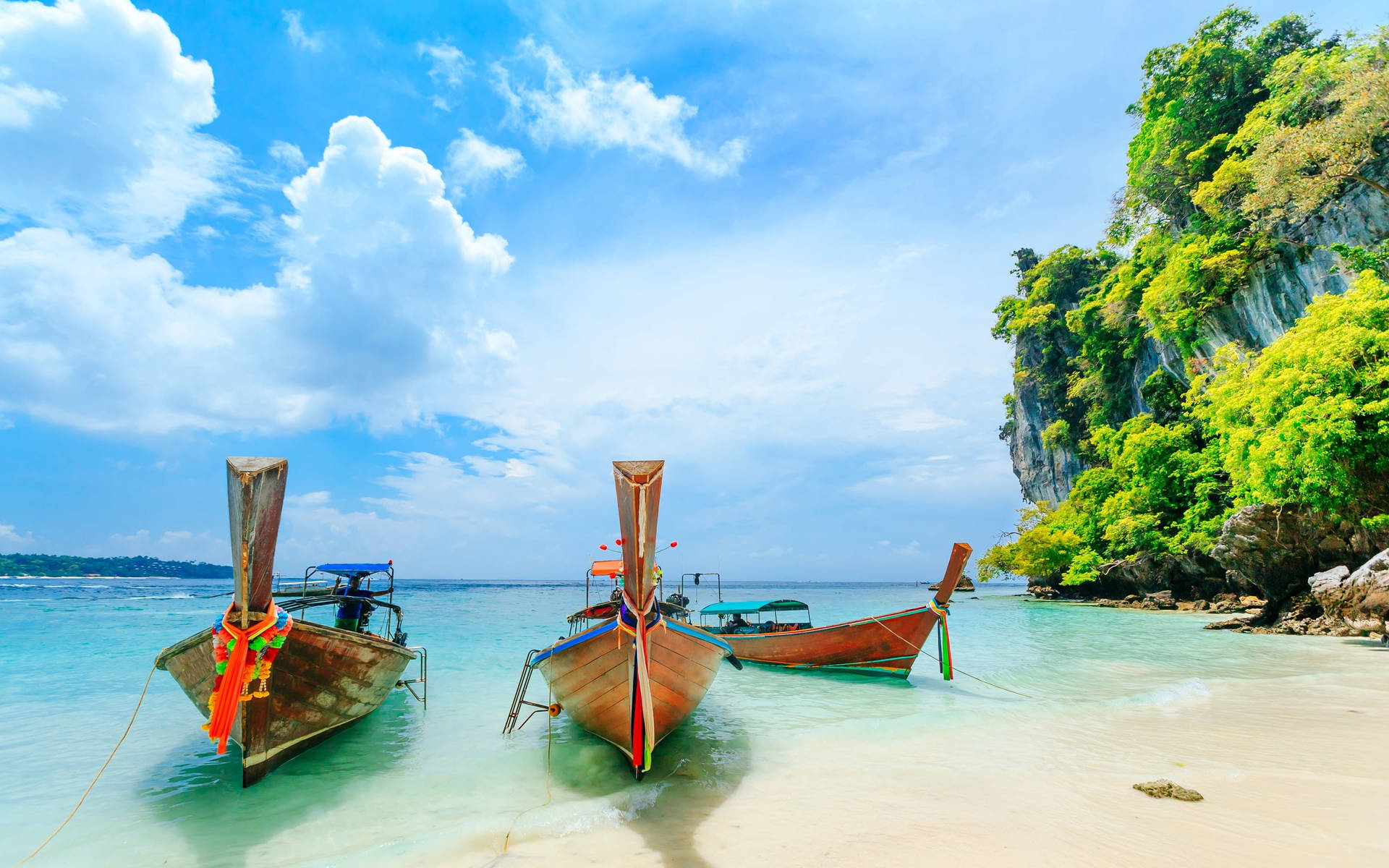 Three Boats In Thailand Tropical Desktop Background