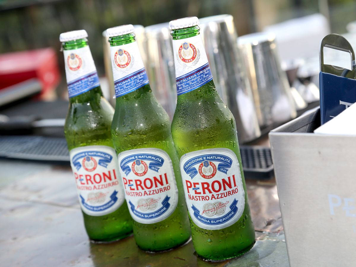 Three Bottles Of Cold Peroni Beer Background