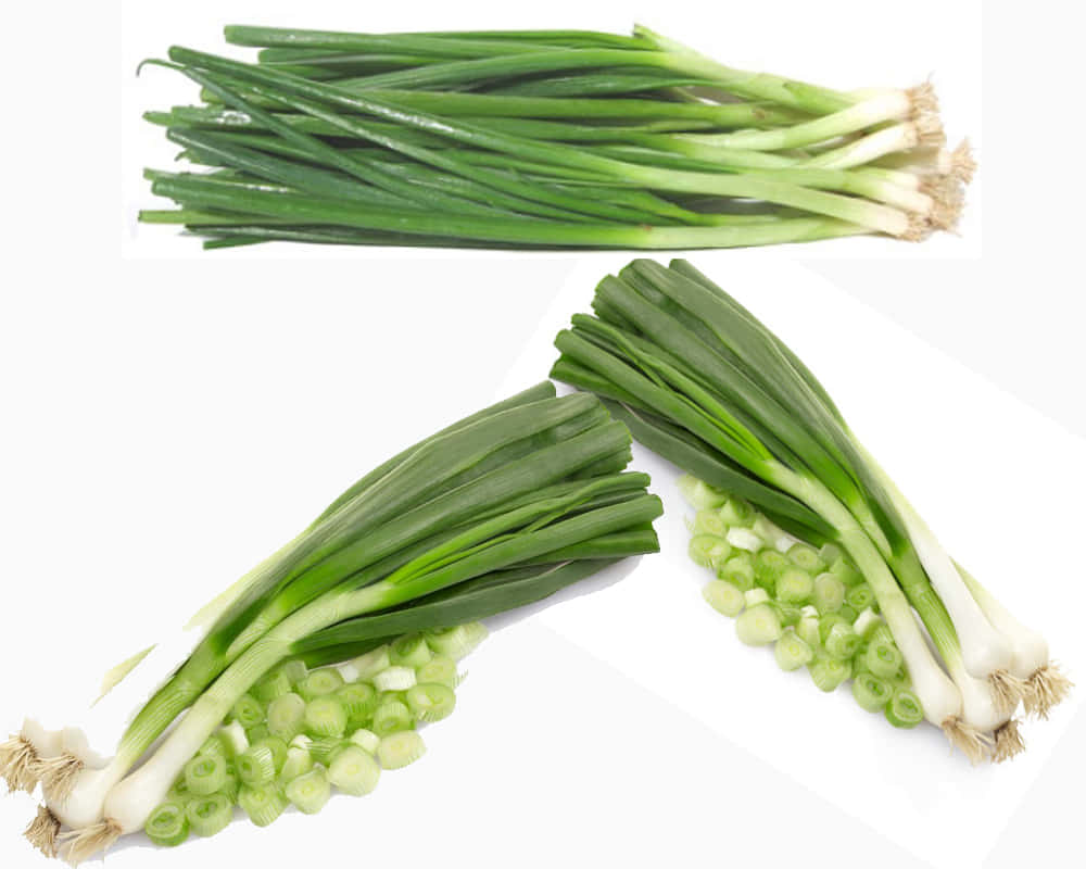 Three Bunches Of Onion Chives Background