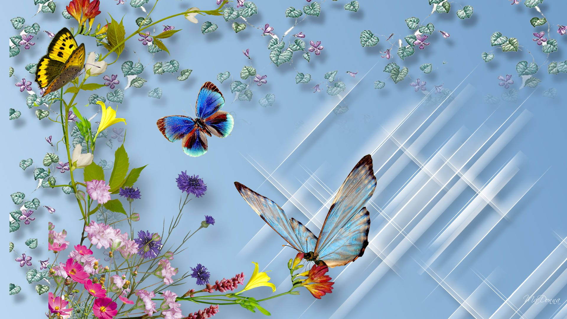 Three Butterfly On Flower Background