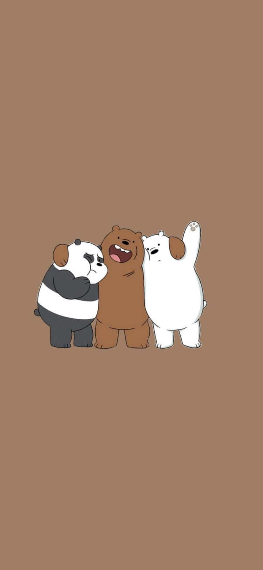 Three Cartoon Bears Are Standing Together On A Brown Background Background