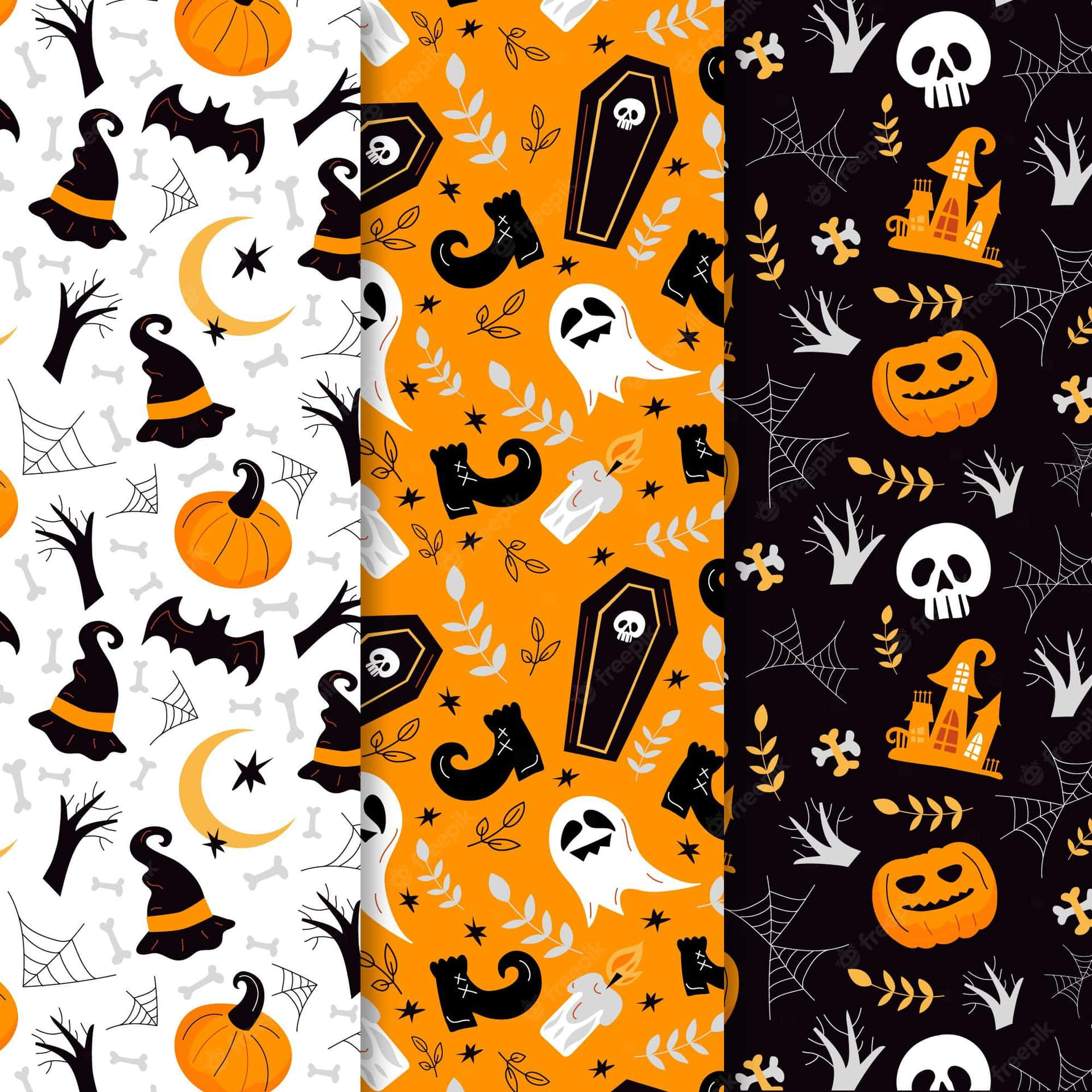 Three Different Patterns Girly Halloween Background