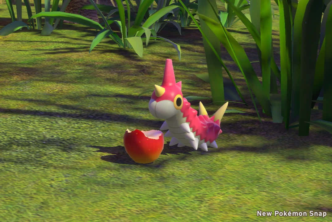 Three-dimensional Wurmple Eating A Fruit Background