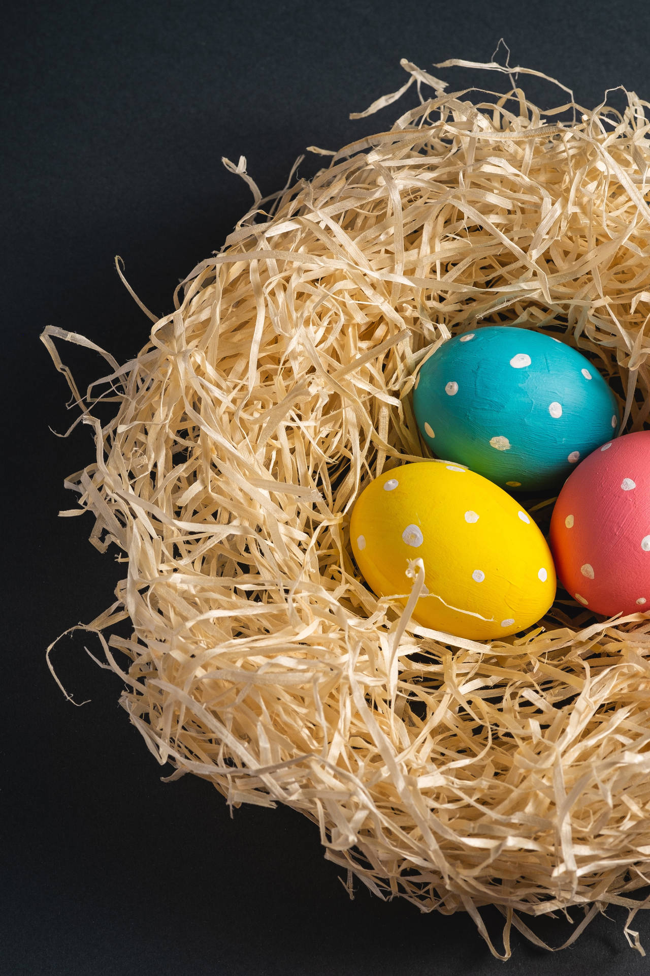 Three Easter Eggs On Nest Background