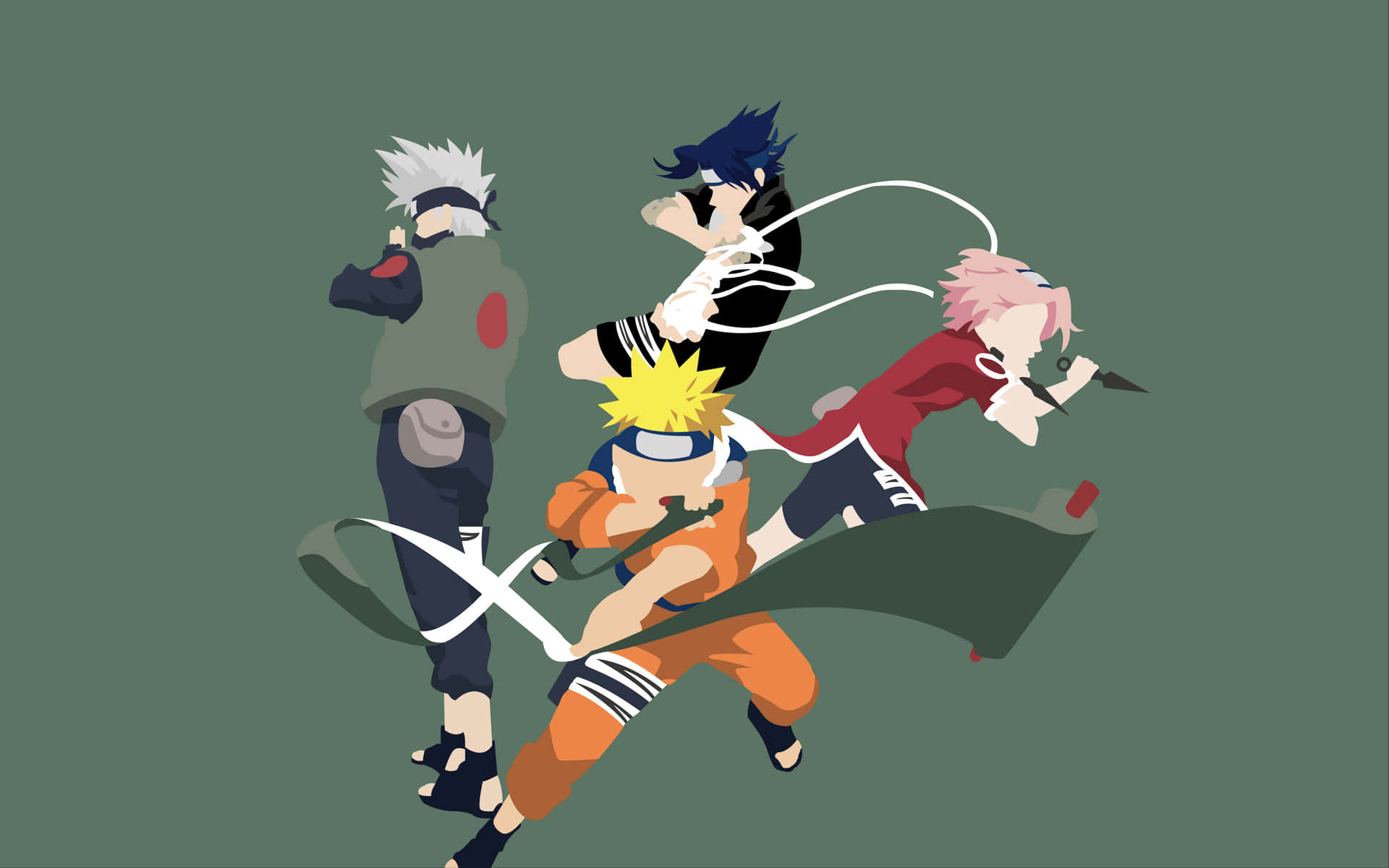 Three Famous Ninjas From The Original Naruto Series: Kakashi, Naruto, And Sasuke Background