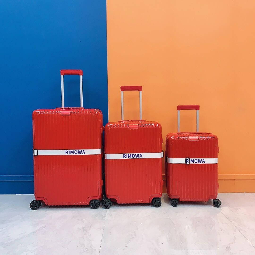 Three Flamingo Red Rimowa Luggage Background